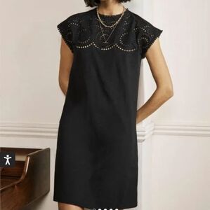 Boden Eyelet Sheath Dress Women's 10 Black Midi Dress hang